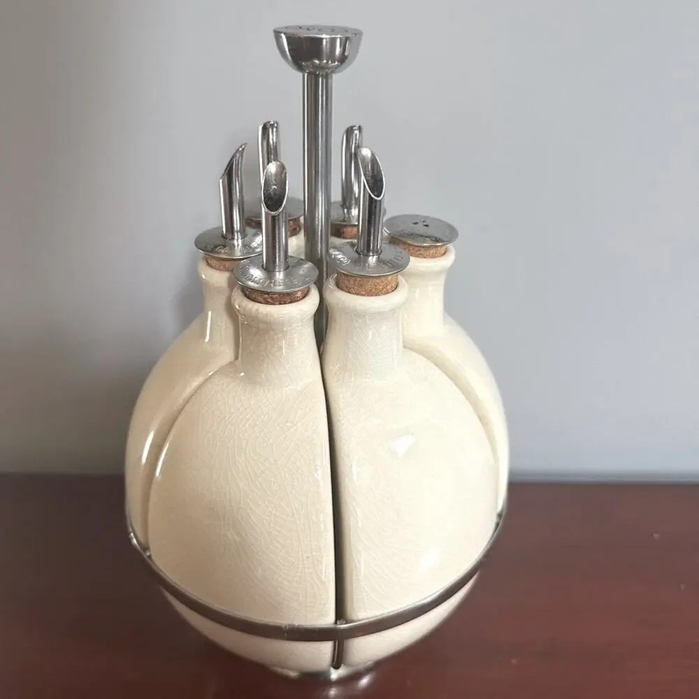 Oliviers & Co Kitchen Oils Caddy Holder Cream Silver Retro Vintage
